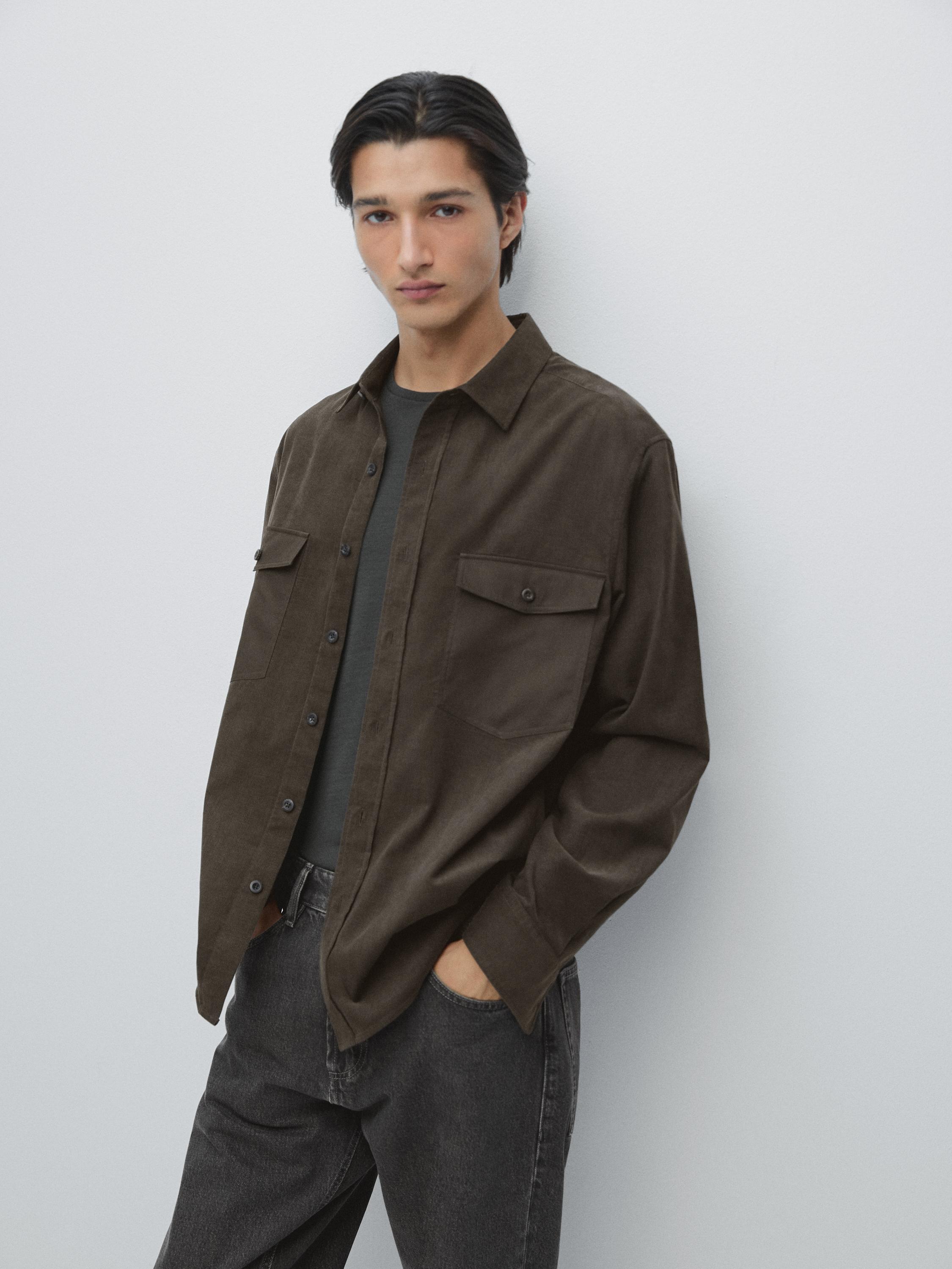 Relaxed fit needlecord shirt with contrast pockets